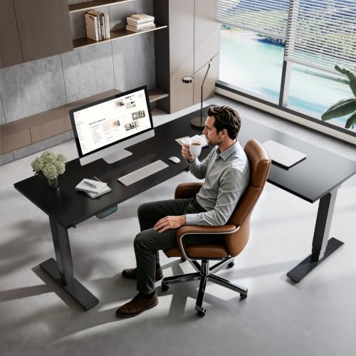 Triple Motor L-Shaped Standing Desk, 330 lbs, 71" x 47", Black, view 2