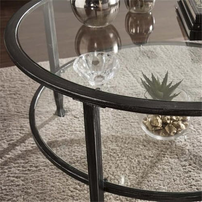 SEI Furniture Jaymes Round Glass Top Coffee Table in Black
