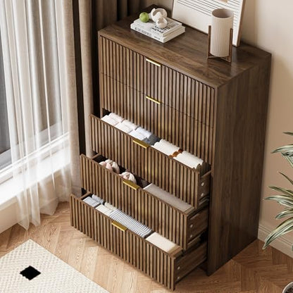 5 Drawer Dresser for Bedroom, Tall Dresser Chest of Drawers with Gold Handles, view 5