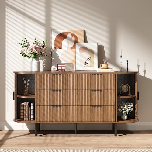 Fluted 6 Drawer Dresser for Bedroom, view 6