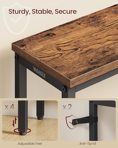 VASAGLE 31.5" Console Table, Narrow Behind Couch Table, 3 Tier | BARNET Collection, One Piece Top, Steel Frame, for Entryway, Living Room, Modern, Rustic Brown and Ink Black ULNT037KD01S