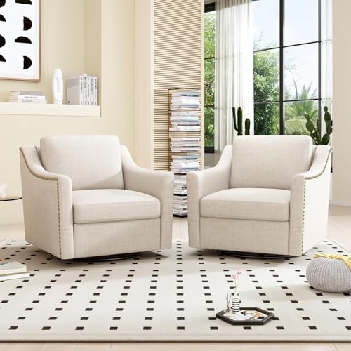 Swivel Accent Chair Set of 2，Armchair，Bronze Nail Decoration Comfy Living Room Chair,Single Sofa Chair，Reading Chairs,for Living Room Bedroom Reading Apartment (Cream, 2 Cream)