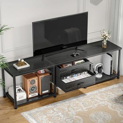 TV Stand for 75 Inch TV with Light & Storage Shelves for Living Room, Black, view 3
