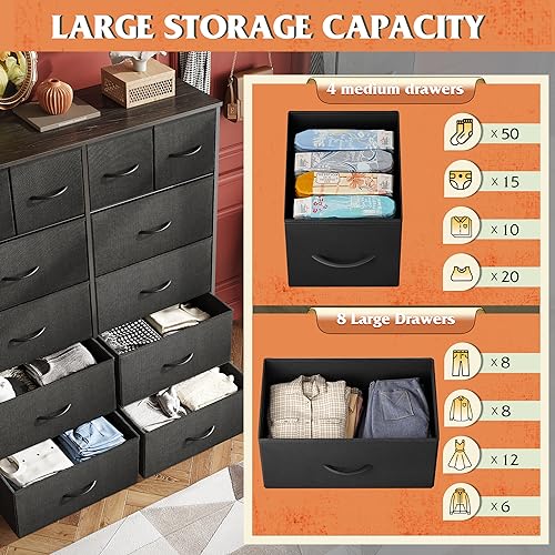 12 Drawer Tall Black Fabric Dresser Bedroom Storage Chest, view 6
