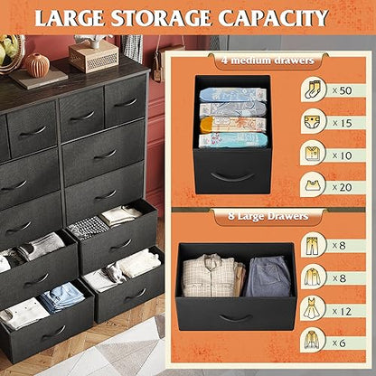 12 Drawer Tall Black Fabric Dresser Bedroom Storage Chest, view 6