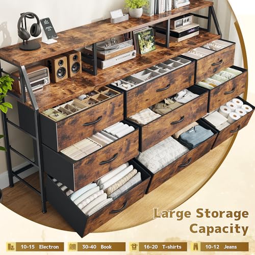 Dresser for Bedroom with 9 Fabric Drawers & 55.12" W Display Shelf, view 4