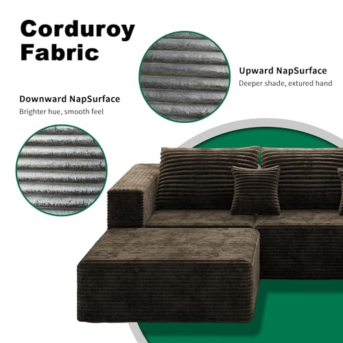 110" U Shaped Sectional Sofa with 2 Ottomans, Modular Corduroy Boneless Cloud Couch, Oversized Deep Seat Sofa for Living Room, Flexible Combination Design, No Assembly Required