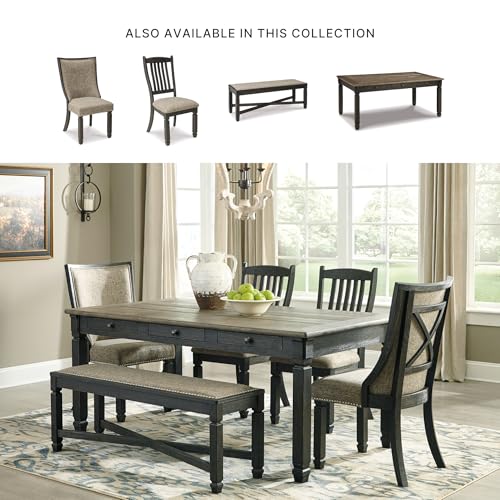 Signature Design by Ashley Tyler Creek Dining Room Chairs, Set of 2, Upholstered Host Chair with Solid Wood Frame, Urban Farmhouse Seating for Kitchens, Textured Black and Grayish Brown