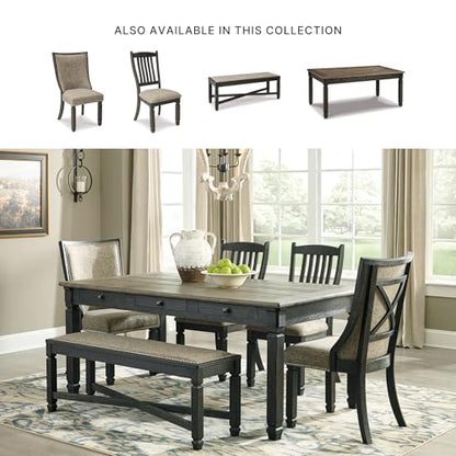 Signature Design by Ashley Tyler Creek Dining Room Chairs, Set of 2, Upholstered Host Chair with Solid Wood Frame, Urban Farmhouse Seating for Kitchens, Textured Black and Grayish Brown