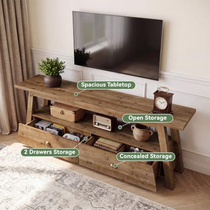 63" Solid Wood TV Stand, 2-Tier Media Console with Drawers, view 6