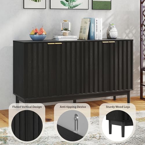 55" Fluted Buffet Cabinet with Storage, Accent Cabinets, Black, view 7