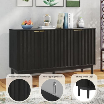55" Fluted Buffet Cabinet with Storage, Accent Cabinets, Black, view 7
