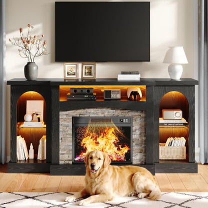 70'' Black Electric Fireplace TV Stand Entertainment Center with Fireplace for, view 8