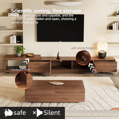 94.48" Mid Century Modern TV Stand for TVs up to 70"-90",Tv Console with 4 Storage Cabinets, Media Furniture for Living Room or Bedroom,Walnut (78.54“ to 103")
