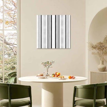 Modern Black and Grey Stripe Canvas Print Wall, Minimalist Trend Vertical Stripes Framed Canvas Art Wall Decor Pictures Painting Artwork for Living Room Bedroom, Ready to Hang, 16" x 16"