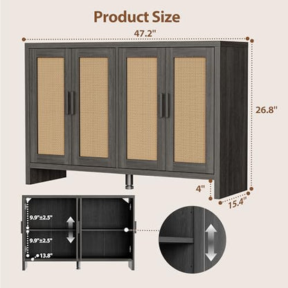 Rattan Buffet Cabinet with Storage, Sideboard with Doors, Console Table, view 3