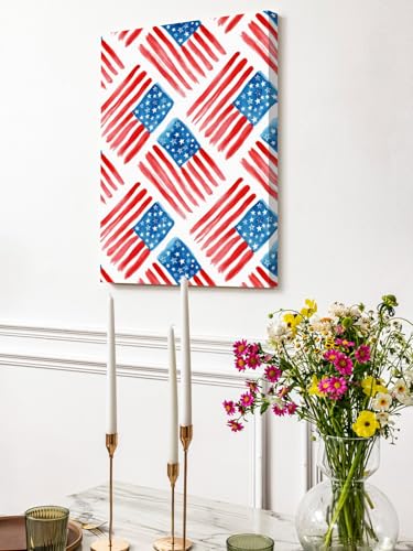 NuYeBiofx Independence Day American Flag Canvas Wall Art Prints,48"x32" Framed Picture Artwork Red Blue White Star Stripe Printed Canvas Oil Painting for Living Room Bedroom Office,Ready to Hang