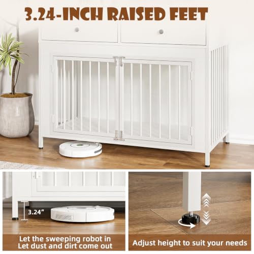 44 Inch Large Dog Crate Furniture with Storage Drawers, view 6