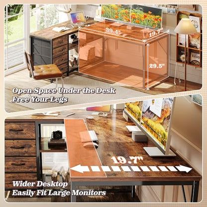 53" L Shaped Desk with Power Outlets & 4 Drawers, view 7