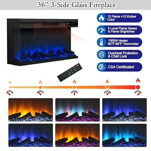 3-Side Fireplace TV Stand for up to 80 Inch TV, view 7