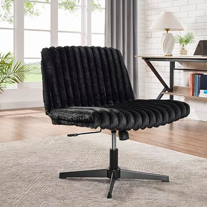 Roundhill Blynn Adjustable Swivel Criss Cross Chair, Wide Seat Office Chair Vanity Chair, Black