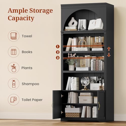 81.2"Tall Arched Cabinet, Bookcase with storage, view 4