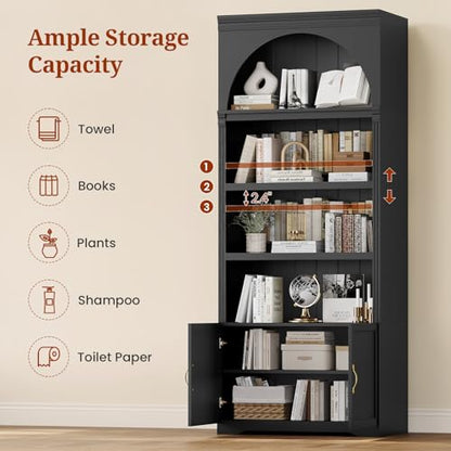 81.2"Tall Arched Cabinet, Bookcase with storage, view 4
