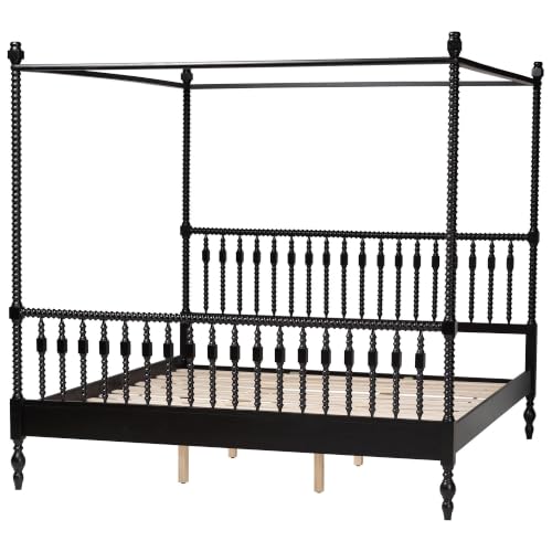 Callison Spindle Canopy Bed Frame with Headboard Black King, view 6