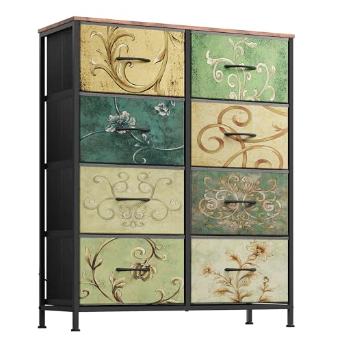 8 Drawer Fabric Dresser for Bedroom, Tall Storage Tower, Floral, view 2