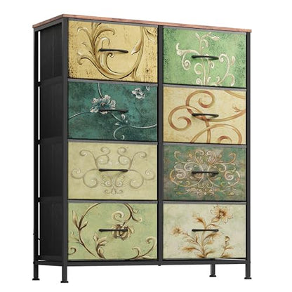 8 Drawer Fabric Dresser for Bedroom, Tall Storage Tower, Floral, view 2