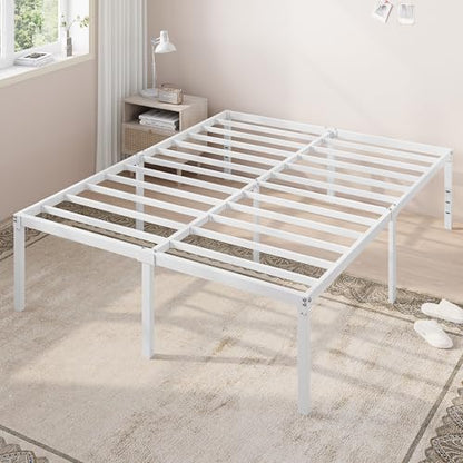 Full Size Bed Frame, 18 Inch Metal Beds with Storage Space, White, view 2