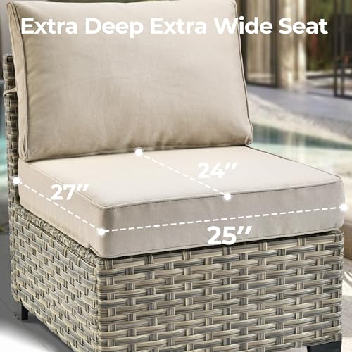 Outdoor Sectional Patio Furniture Set with Fire Pit Table,15 Pieces Wicker Conversation Sets L Shaped Couch,Extra Deep Out Door Sofa Outside Furniture with Swivel Chair Ottoman,Beige