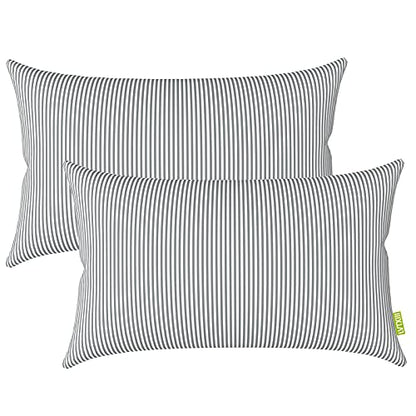 Outdoor/Indoor Lumbar Pillow Covers ONLY Patio Decorative Lumbar Pillow Cases Fade Resistant Cushion Cases for Outdoor Home Patio Furniture, 12” x 20” Pack of 2 - Stripe Grey