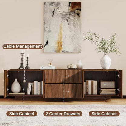 71" Mid Century Modern TV Stand, Walnut Entertainment Center, view 6