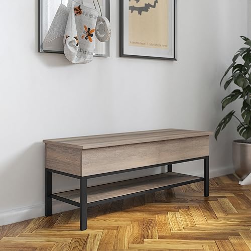 Wyatt Farmhouse Entryway Storage Bench with Lower Shelf Perfect for Entryway, Mudroom, or Bedroom, Gray