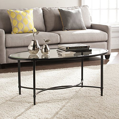 Quinton Metal/Glass Oval Cocktail Table - Black, 45 in x 25 in x 19 in
