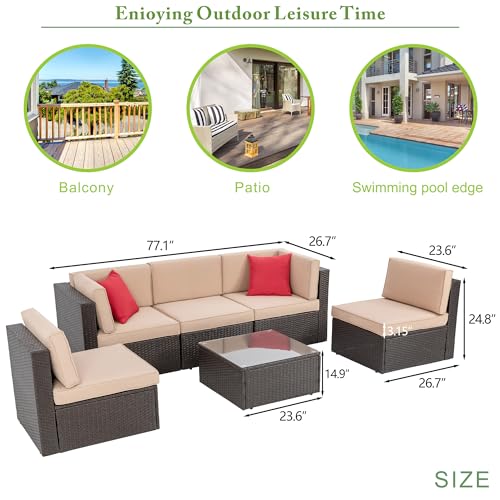 6 Pieces Patio Furniture Set, Outdoor Sectional Patio Sofa Couch, view 3