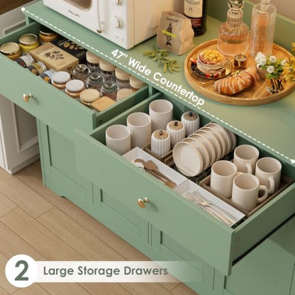 71" LED Kitchen Pantry Cabinet with Power Outlet, Tall Hutch, Green, view 6