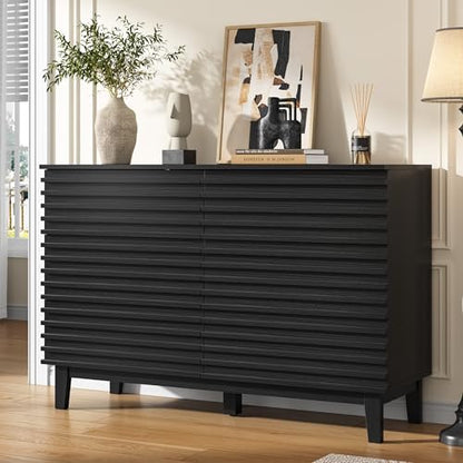 Wood Black 6 Drawer Dresser, Modern Wood Slat Double Dresser for Bedroom, view 5