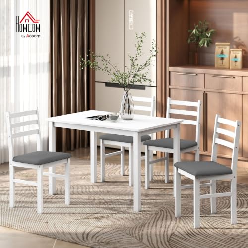 5-Piece Dining Table Set for 4, Solid Rubber Wood Legs, White, view 4