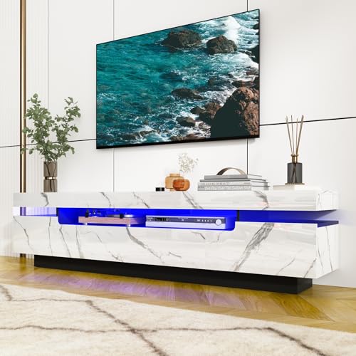 70IN White TV Stand for 75/80 inch TV, Modern LED TV Stand for Living Room, view 4