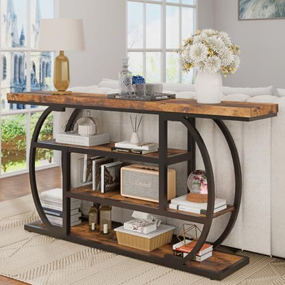 63" Narrow Console Table with Storage, 4-Tier Sofa Table Behind Couch, Industrial Entryway Accent Table with Metal Frame for Living Room, Hallway, Foyer