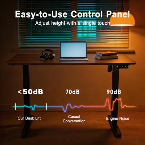 Adjustable Standing Desk, 48x24 Inch Electric Desk with 3 Memory Presets & Child Lock, Ultra-Quiet Motor, T-Leg Steel Frame, Adjustable Feet, for Programmer Workstation,Dark Walnut