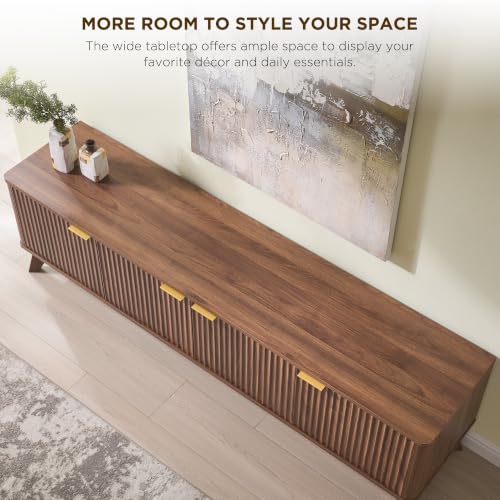70" Mid Century Modern Fluted TV Stand,4-Door Storage, Light Walnut, view 5