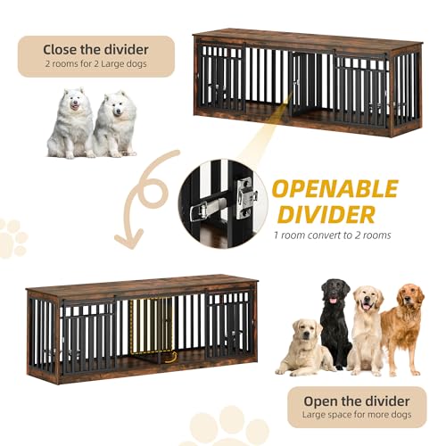 86.6" Double Dog Crate Furniture with 4 Dog Bowls, view 3