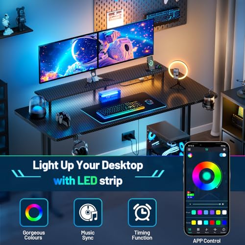 55 Inch Gaming Desk with LED Lights & Cable Management, Black, view 7