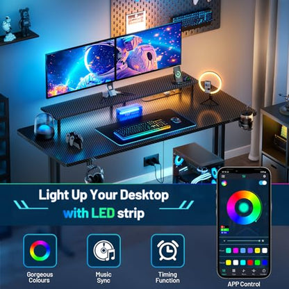 55 Inch Gaming Desk with LED Lights & Cable Management, Black, view 7