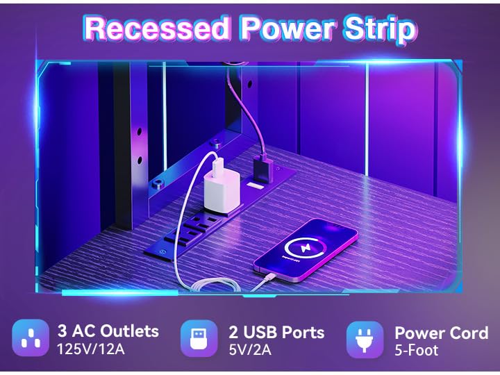 L Shaped Desk Gaming Desk with LED Light & Power Outlet, view 6