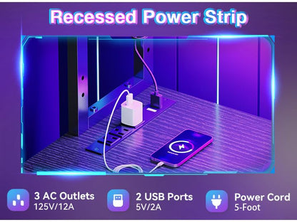L Shaped Desk Gaming Desk with LED Light & Power Outlet, view 6