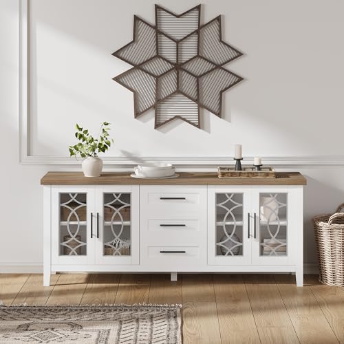 Farmhouse TV Stand with Glass Door for 70 Inch Tv, view 4